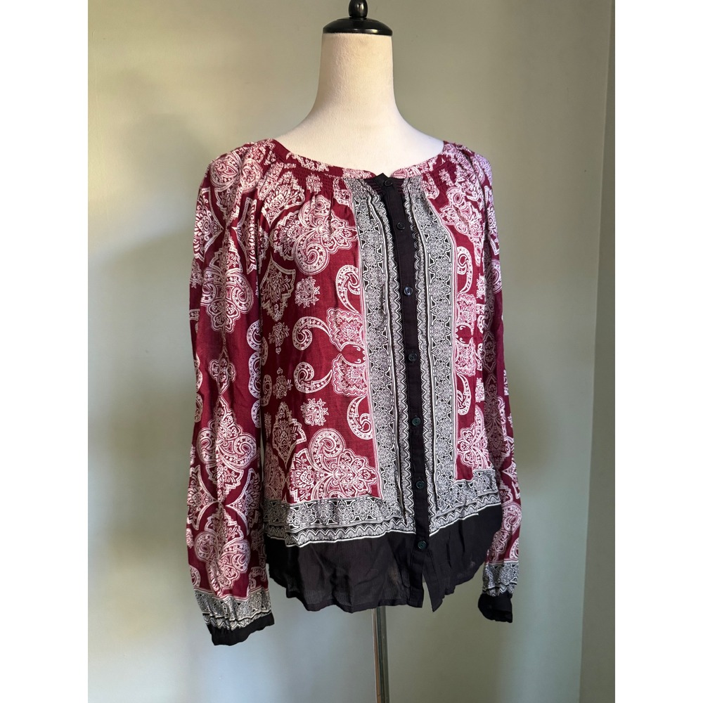 Lucky Red Paisley Button Blouse Topโ whimsigoth retro costal Bohemian Grunge